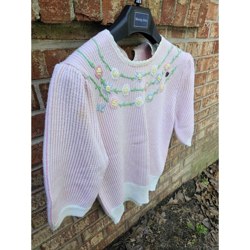 VTG Moussie for Components Embroidered Knit Sweater Pink Cottagecore Floral M/L